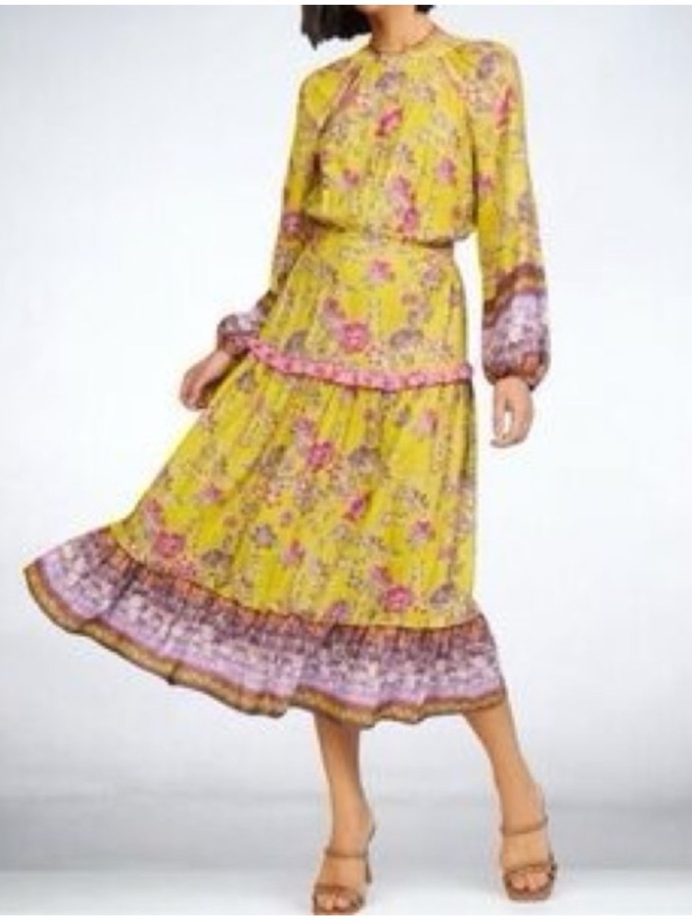Current Air Boho Yellow Cut-Out Floral Prairie Maxi Dress NWT